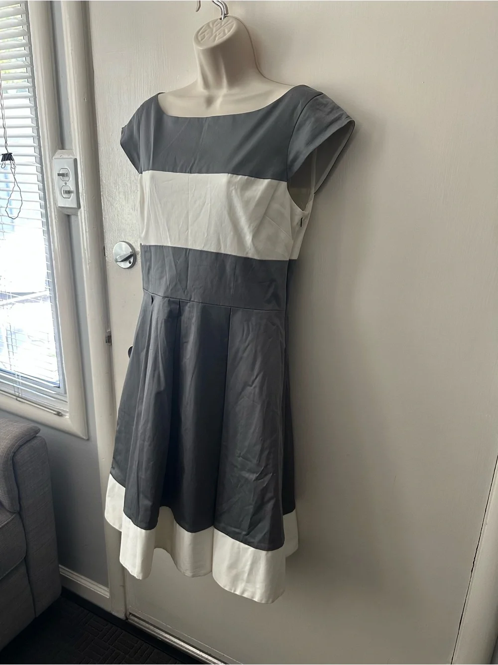 kate spade Gray and White Fit-and-Flare Midi Dress
